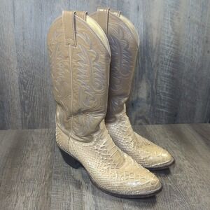 Vintage Justin Boots Mens Size 7.5D Western Cowboy Leather Python Snakeskin USA
